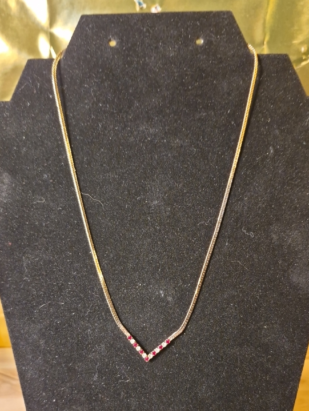 Avon Gold-Tone V Necklace with Red Stones